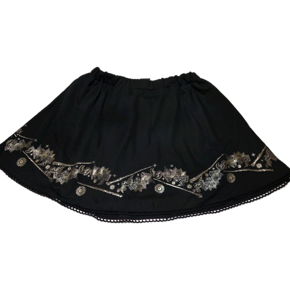 Harry Potter Wizarding World Black Gold Wand Celestial Mini Skirt Scallop Trim M - Picture 8 of 11